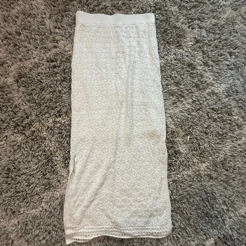 Inc International Concepts White Eyelet Crochet Side Slit Pull On Midi Skirt M - Picture 3 of 11